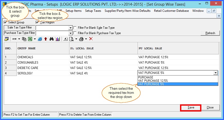 pharma group wise taxes-grid mode